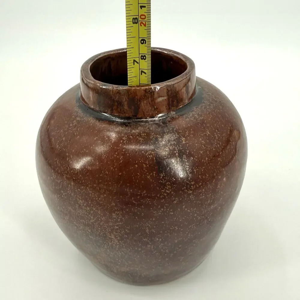 Decorative Vase Brown / Copper Speckled Glossy Glaze Handmade Unbranded